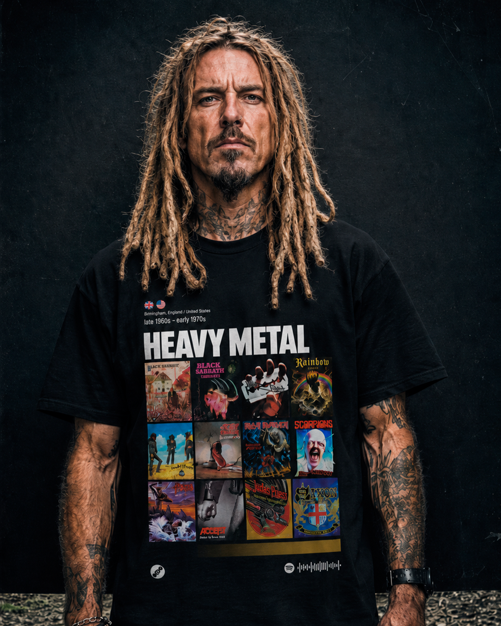 Camiseta Preta Subgêneros do Rock Heavy Metal