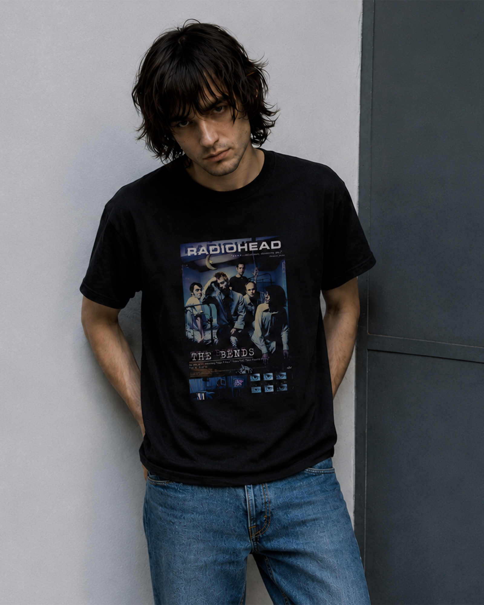 Camiseta Preta Radiohead The Bends Vintage Poster Azul