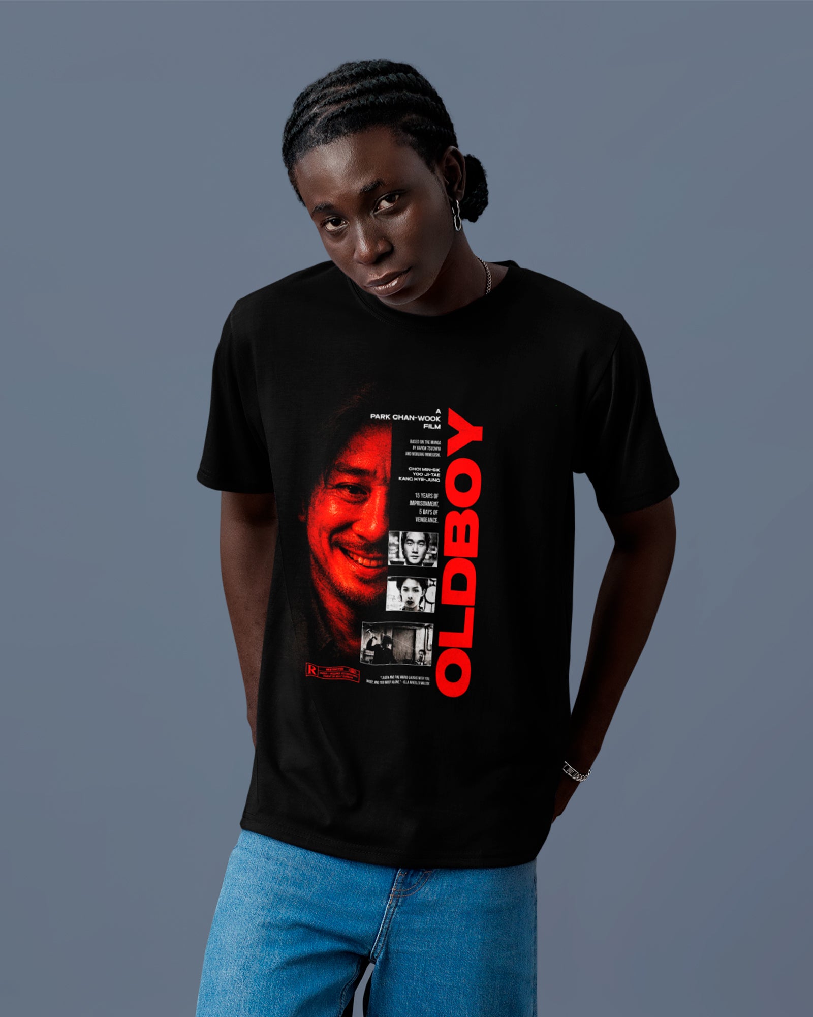 Camiseta Preta Oldboy Oh Dae-su Visual Sombrio Filme Cult Unissex