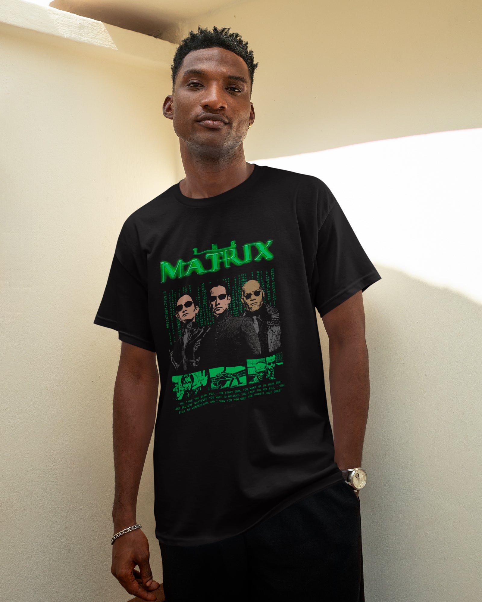 Camiseta Preta The Matrix Cartoon Arte Integrantes Estilo Unissex