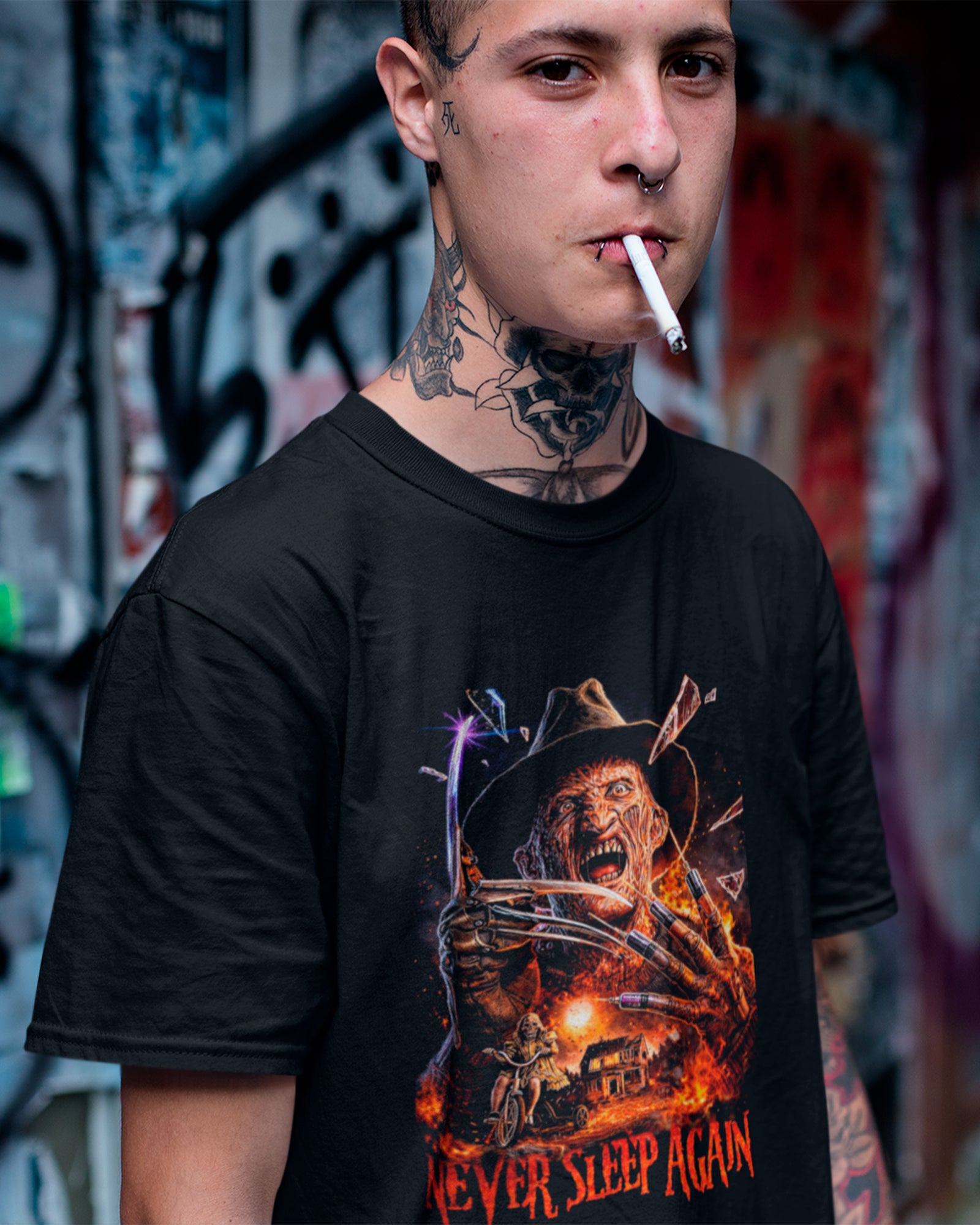 Camiseta Preta Never Sleep Again Nightmare Horror Unissex