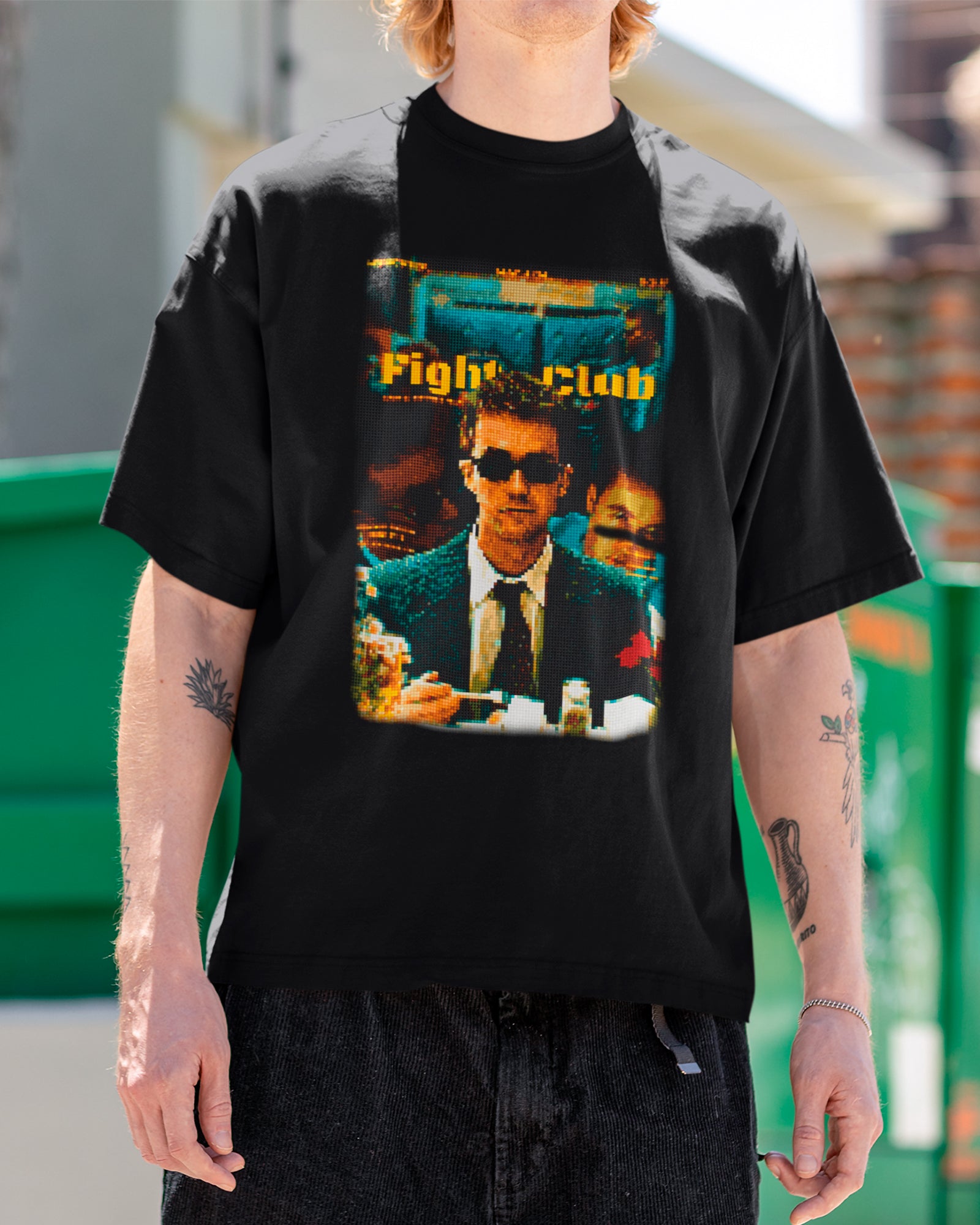 Camiseta Preta Fight Club Pixels Arte Digital Unissex