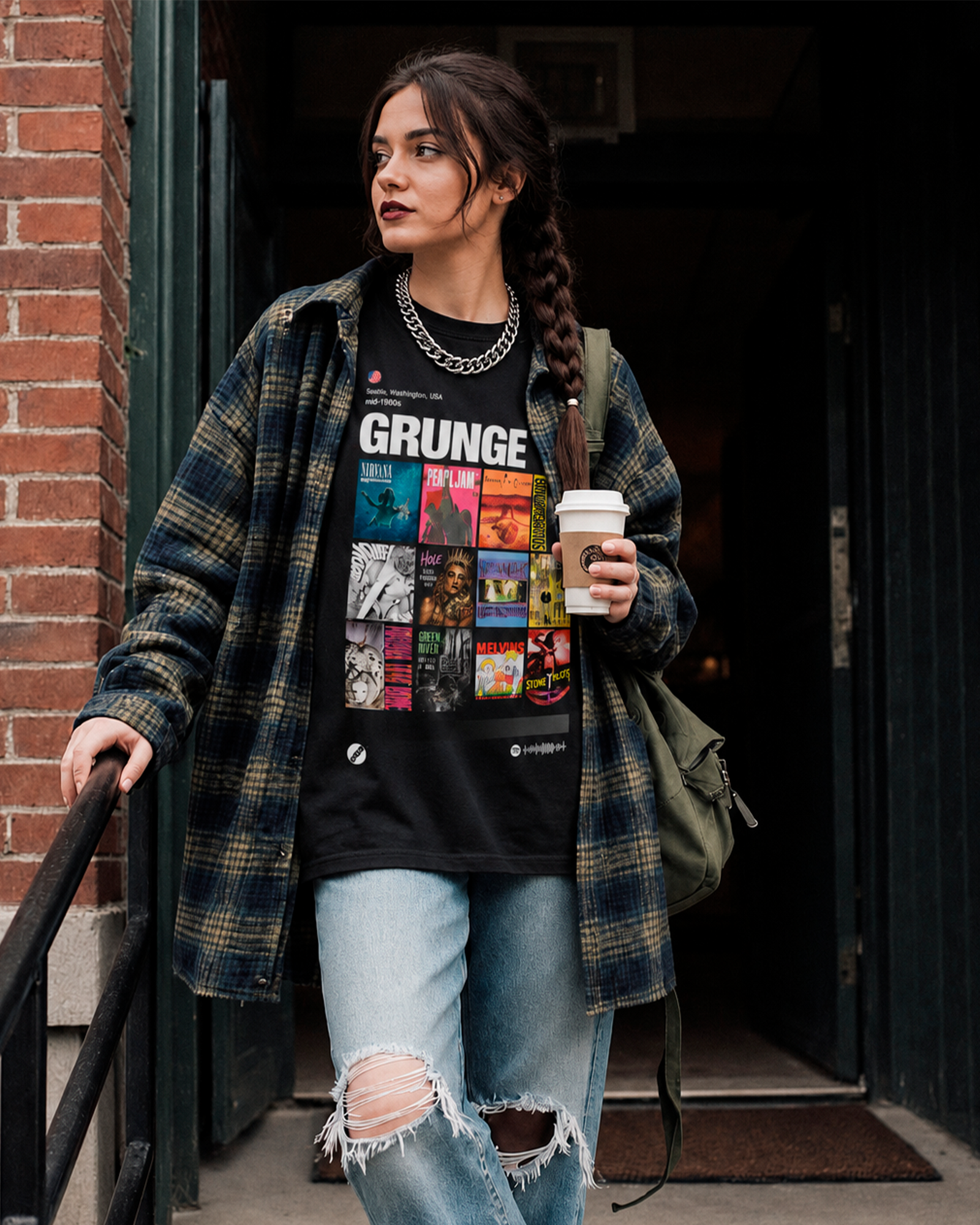 Camiseta Preta Grunge Playlist Rock Anos 90