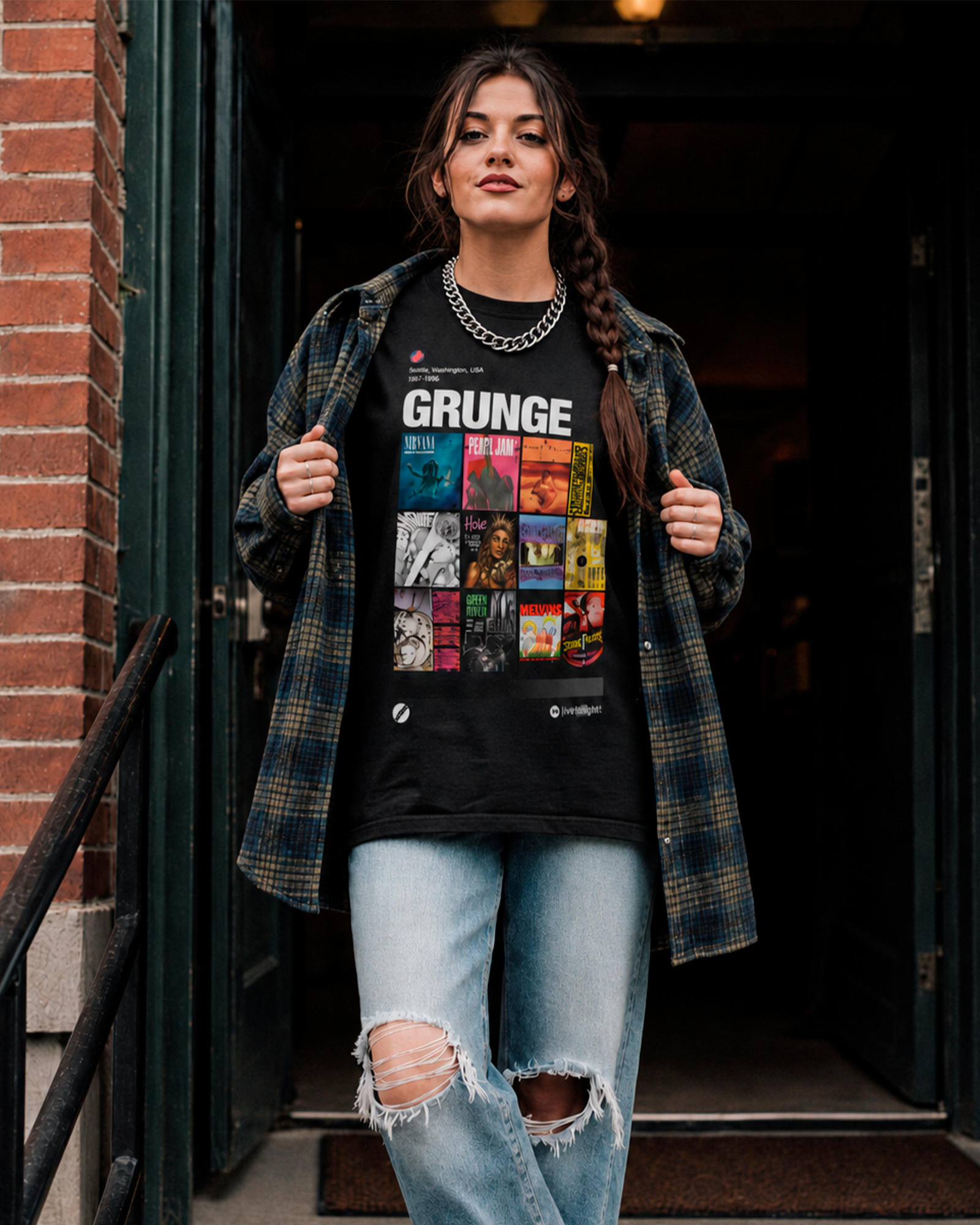 Camiseta Preta Grunge Playlist Rock Anos 90