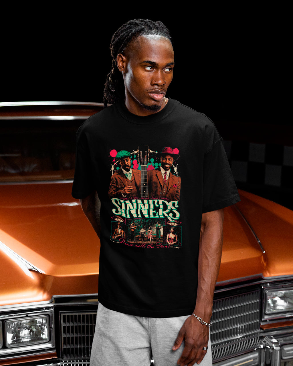 Camiseta Preta Sinners Protagonistas Violão Unissex