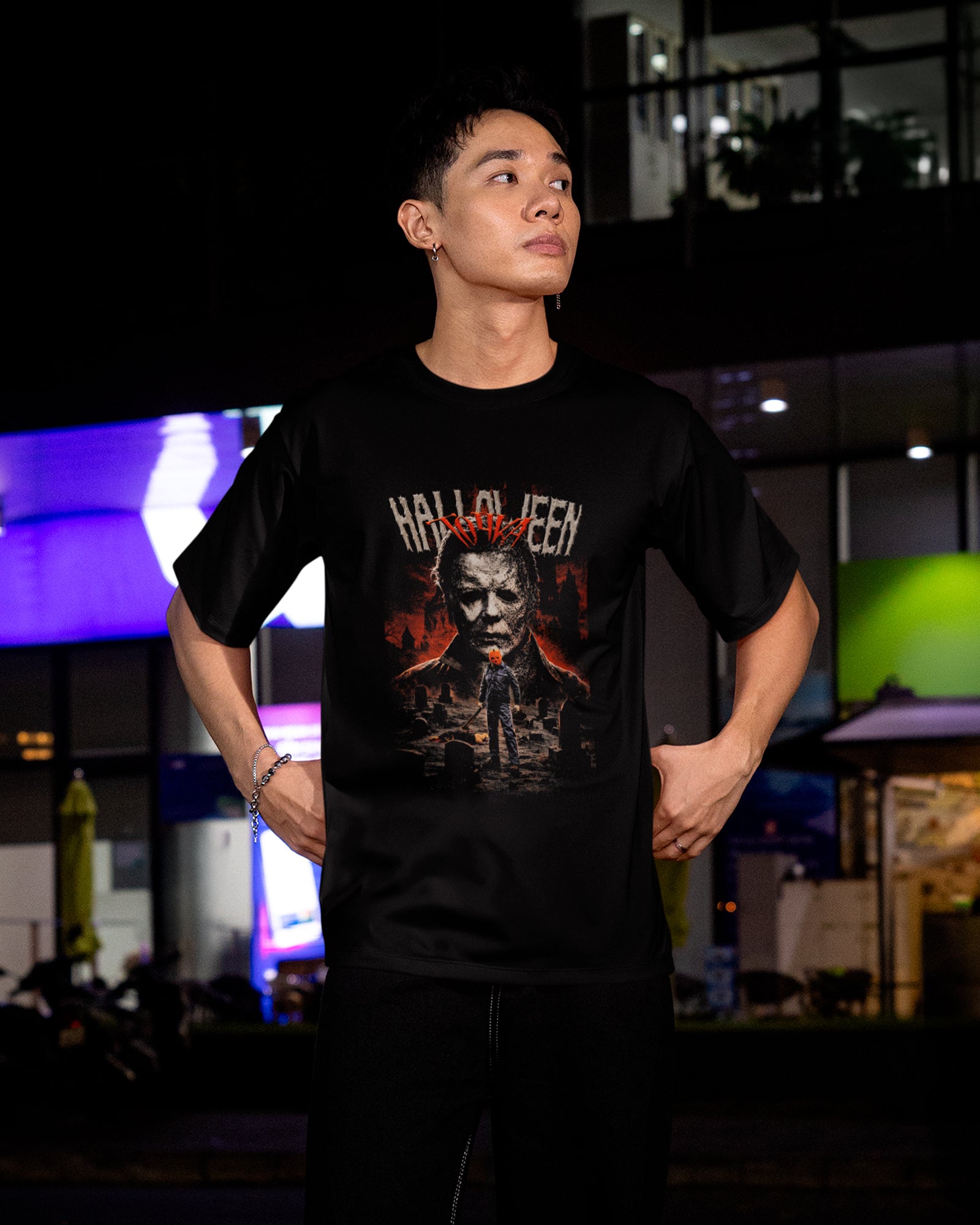 Camiseta Preta Halloween Cemitério Vilões Slasher Unissex