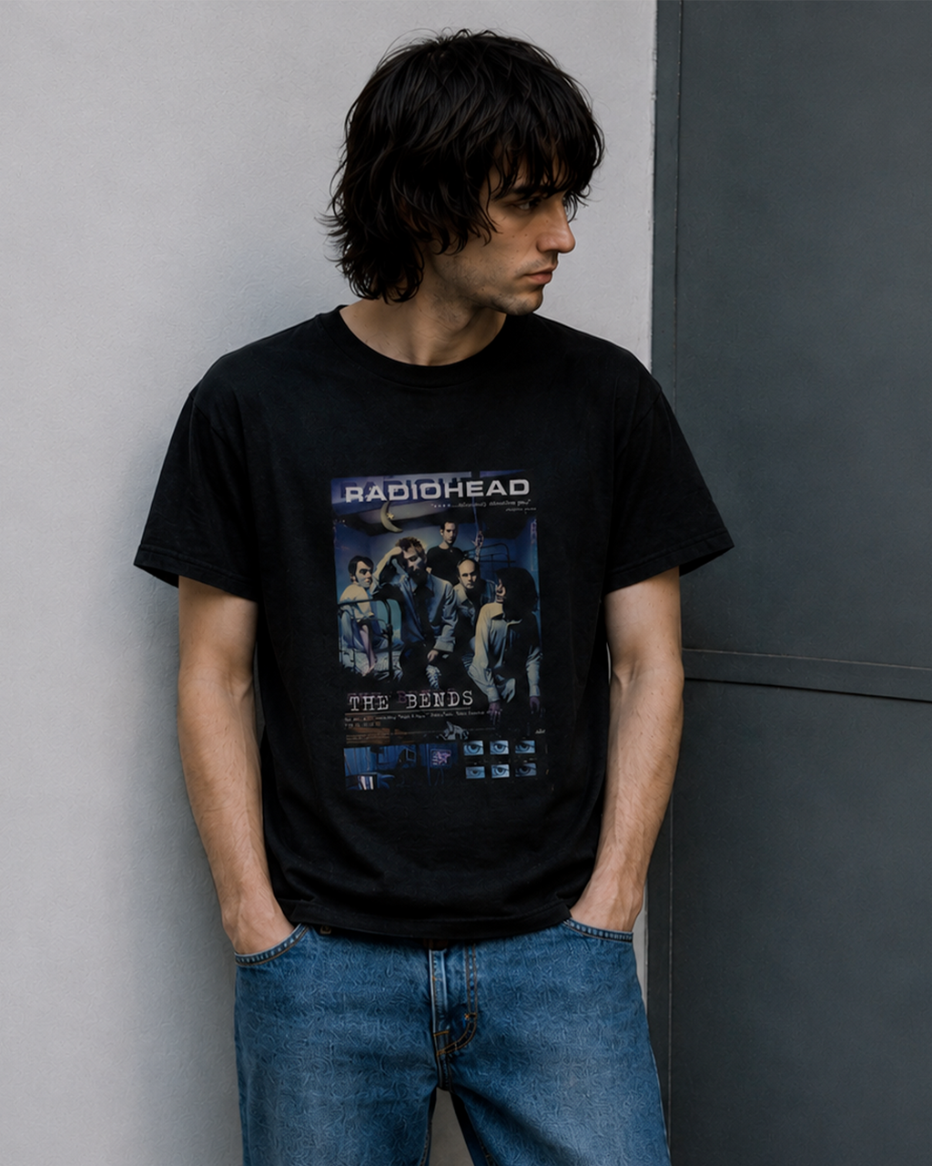 Camiseta Preta Radiohead The Bends Vintage Poster Azul