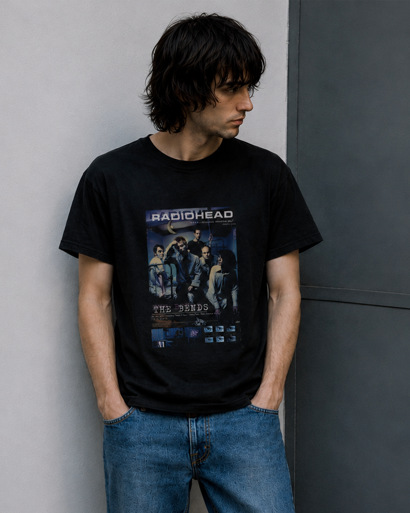Camiseta Preta Radiohead The Bends Vintage Poster Azul