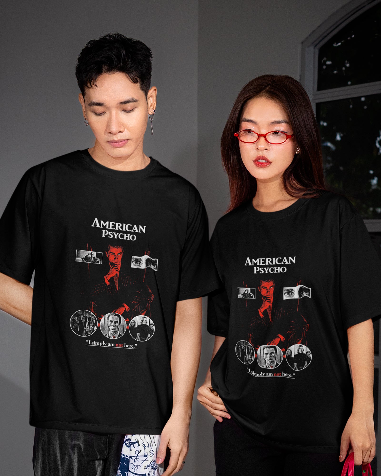 Camiseta Preta American Psycho Simply Am Not Here Unissex