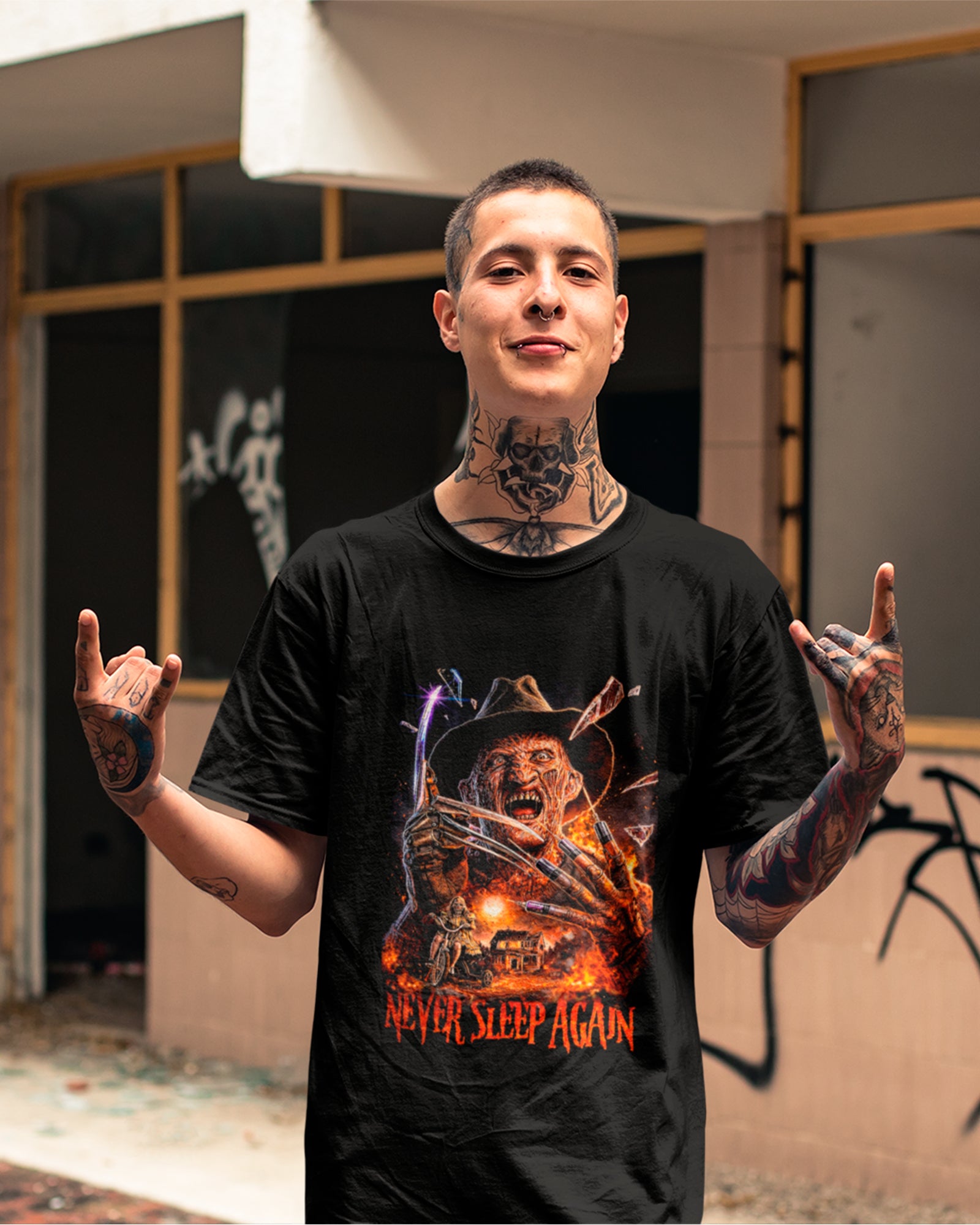 Camiseta Preta Never Sleep Again Nightmare Horror Unissex