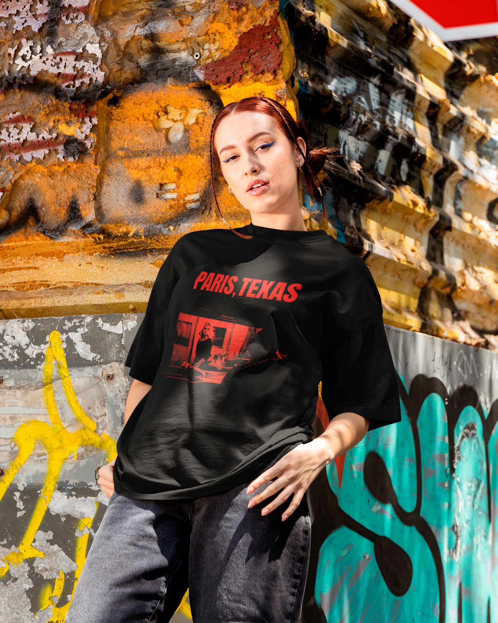 Camiseta Preta Paris Texas Coffee Shop Cena Clássica Unissex