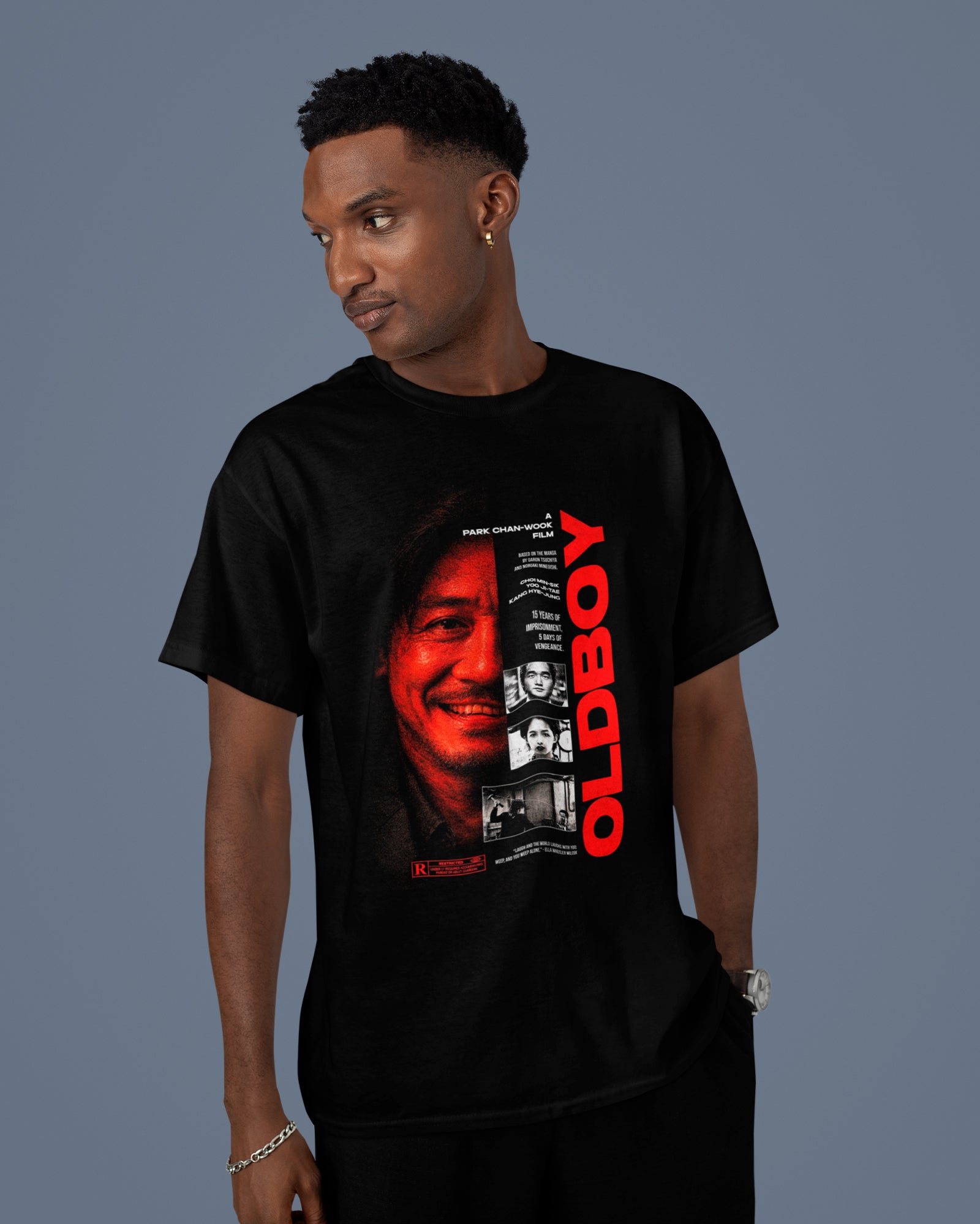 Camiseta Preta Oldboy Oh Dae-su Visual Sombrio Filme Cult Unissex