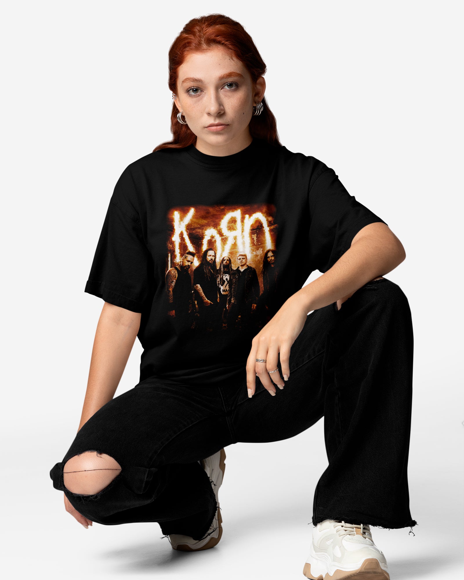 Camiseta Preta Korn Integrantes em Fumaça Rock