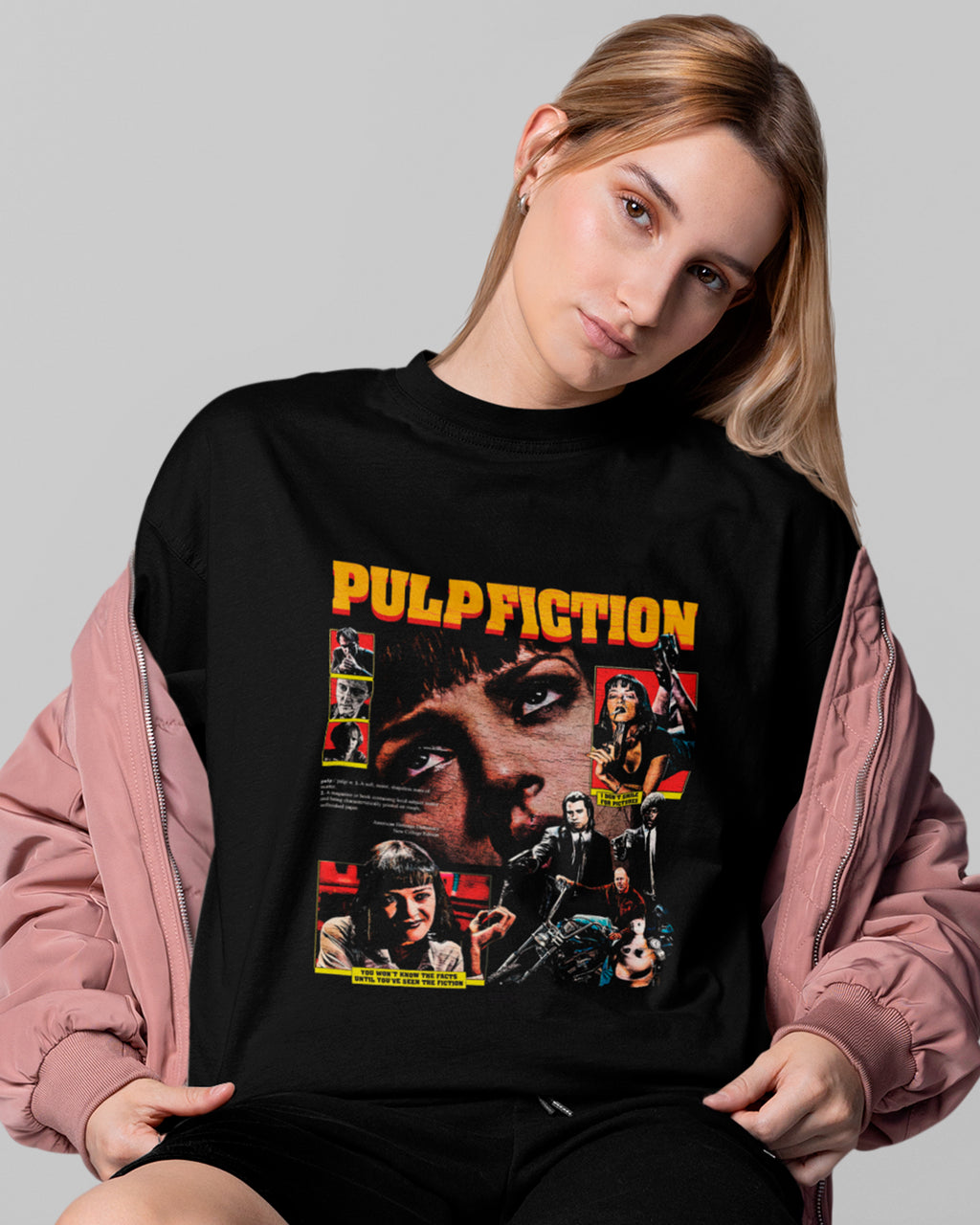 Camiseta Preta Pulp Fiction Mia Wallace Estampa Filme Cult Unissex