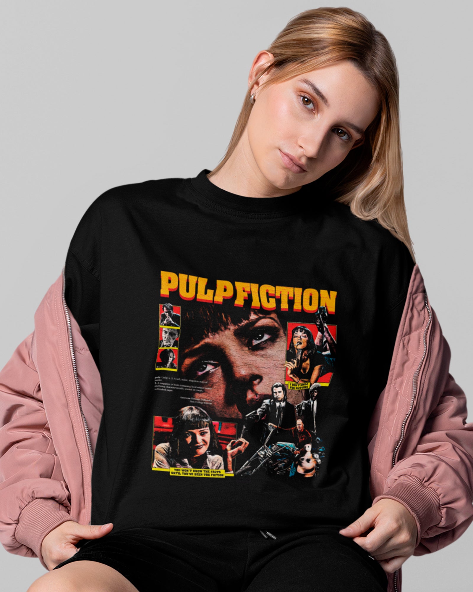 Camiseta Preta Pulp Fiction Mia Wallace Estampa Filme Cult Unissex