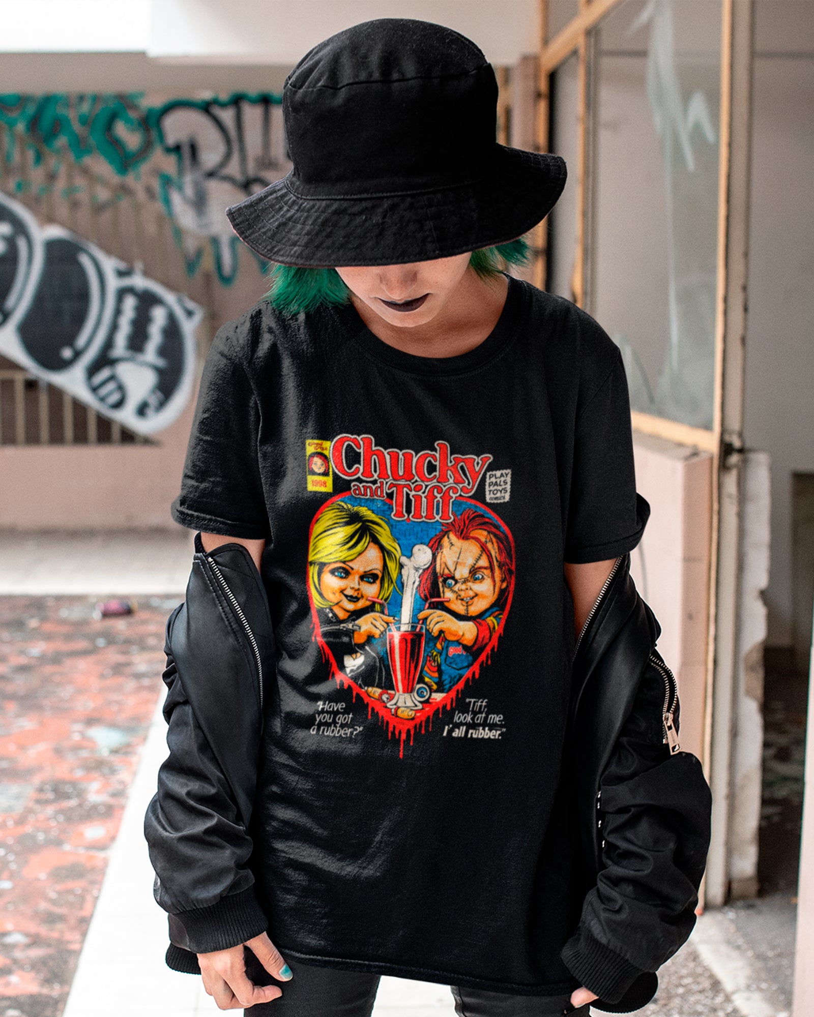 Camiseta Preta Heartbreak Chucky Tiffany Horror Love Unissex