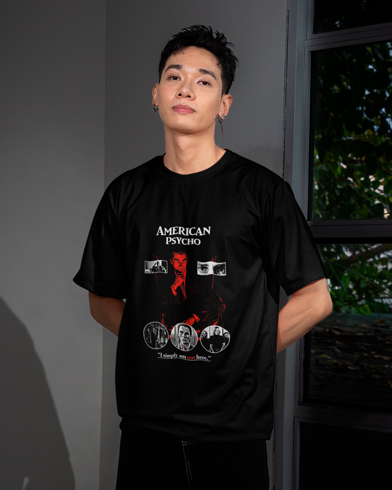 Camiseta Preta American Psycho Simply Am Not Here Unissex