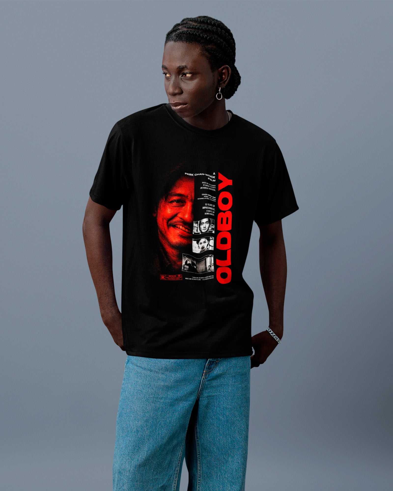 Camiseta Preta Oldboy Oh Dae-su Visual Sombrio Filme Cult Unissex