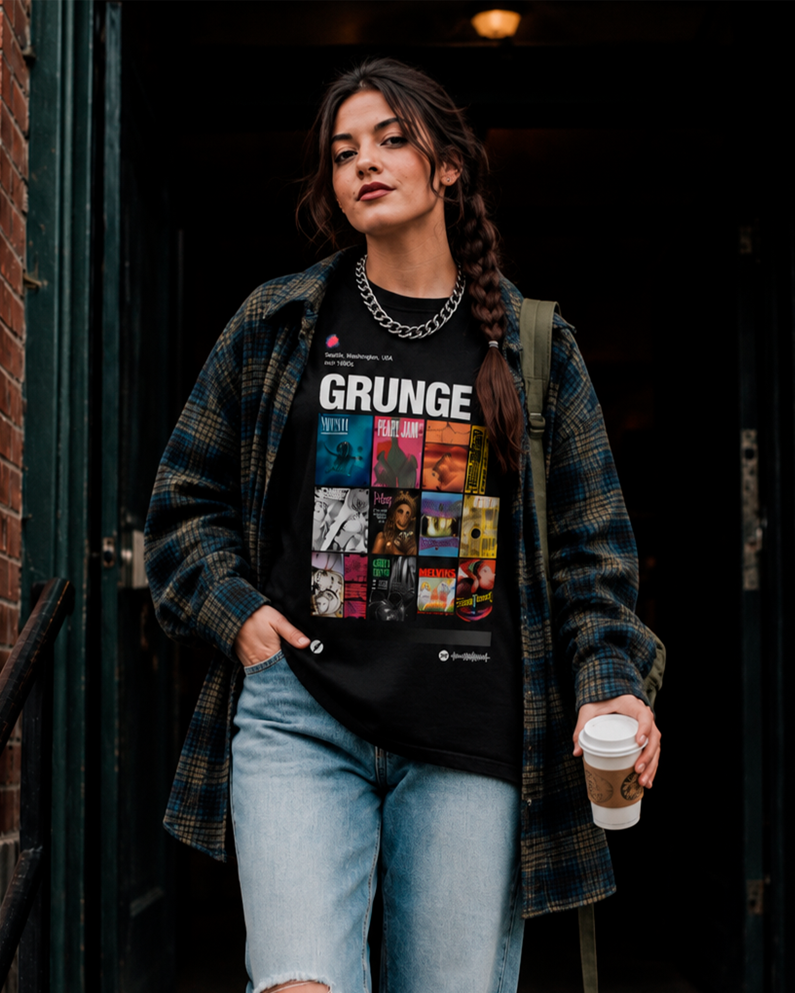 Camiseta Preta Grunge Playlist Rock Anos 90