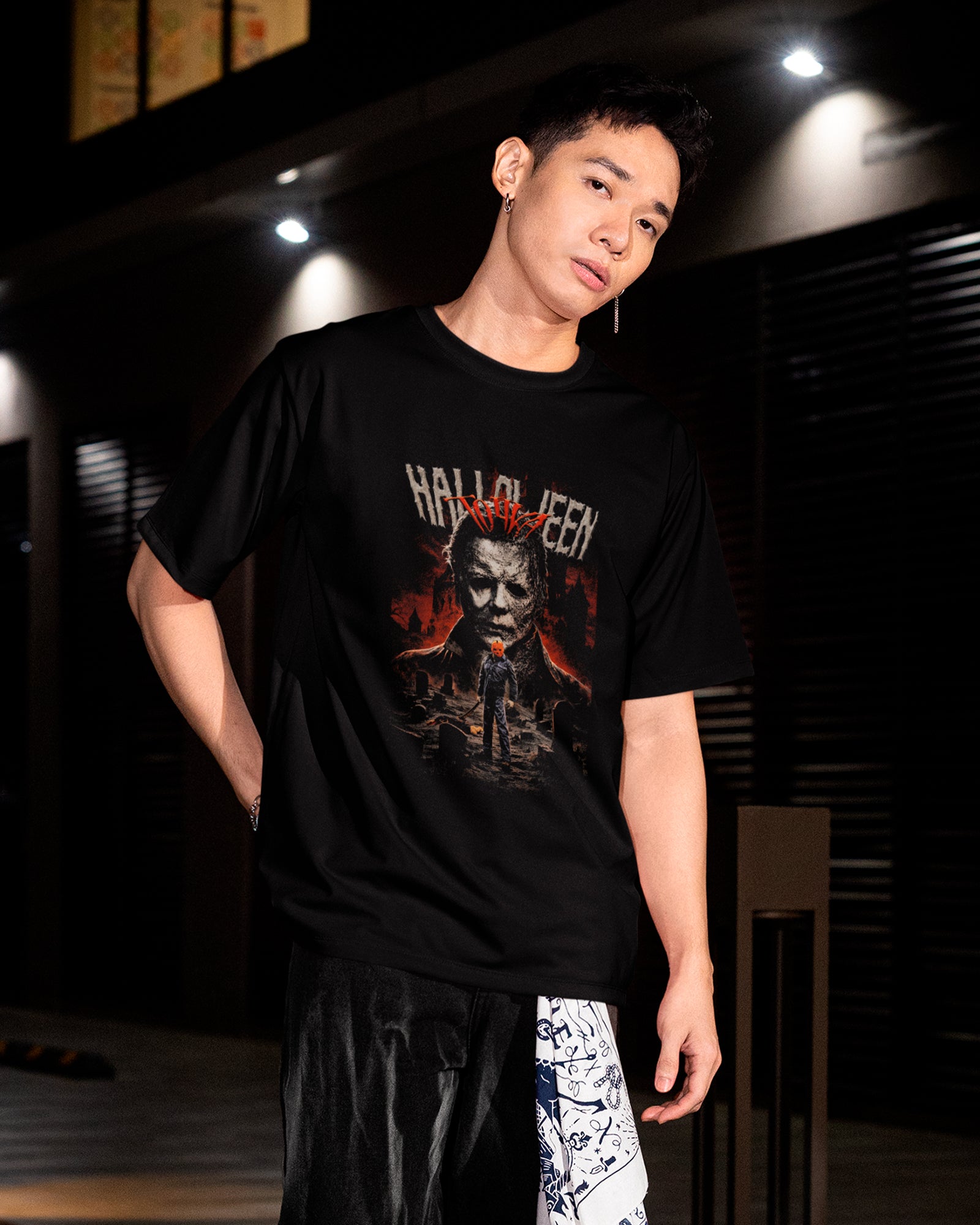 Camiseta Preta Halloween Cemitério Vilões Slasher Unissex