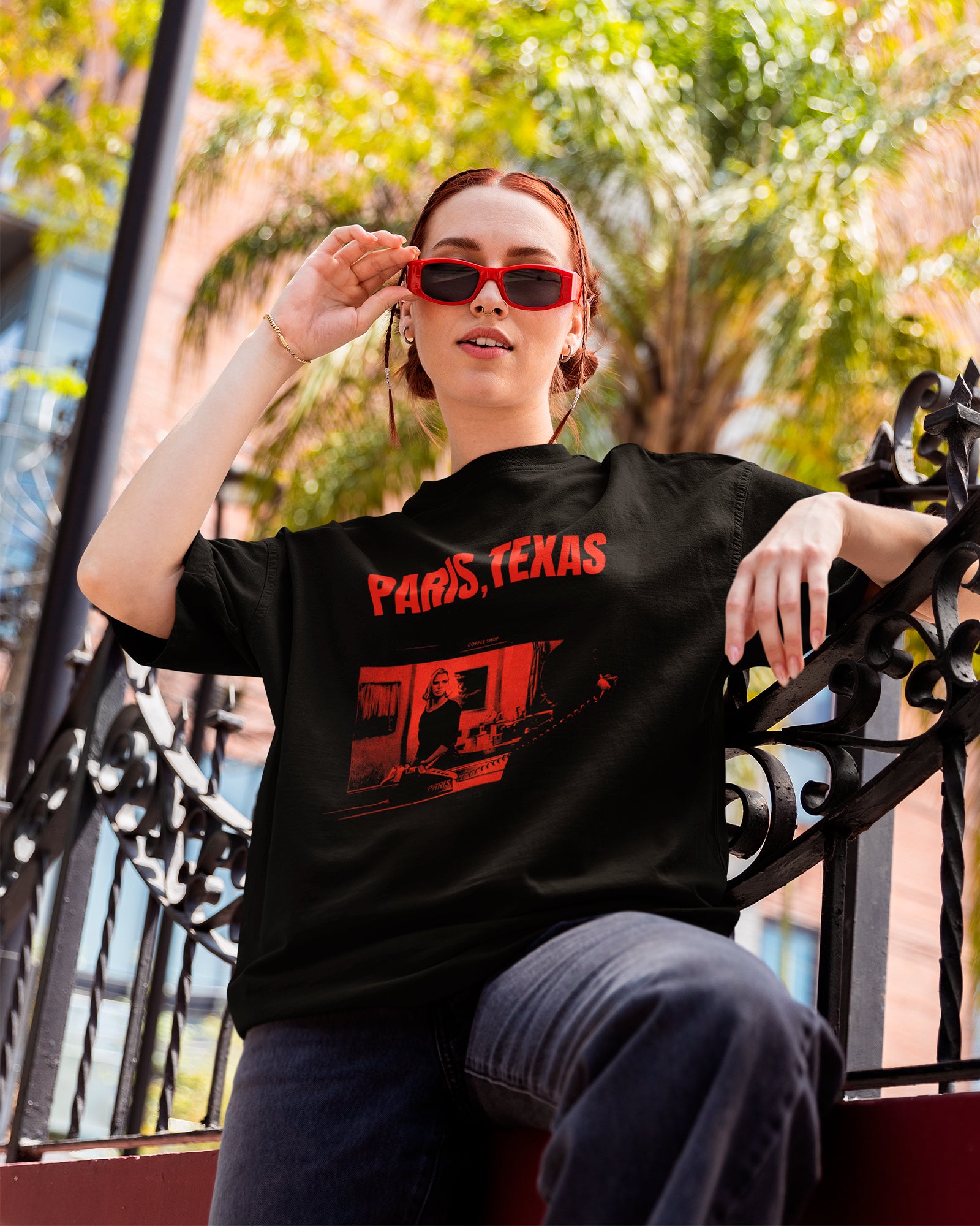 Camiseta Preta Paris Texas Coffee Shop Cena Clássica Unissex