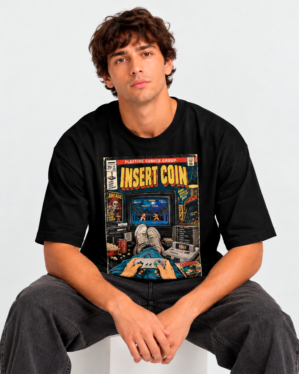 Camiseta Preta Insert Coin Good Games Better Days
