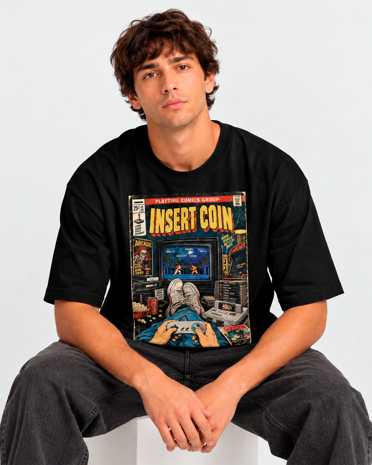 Camiseta Preta Insert Coin Good Games Better Days