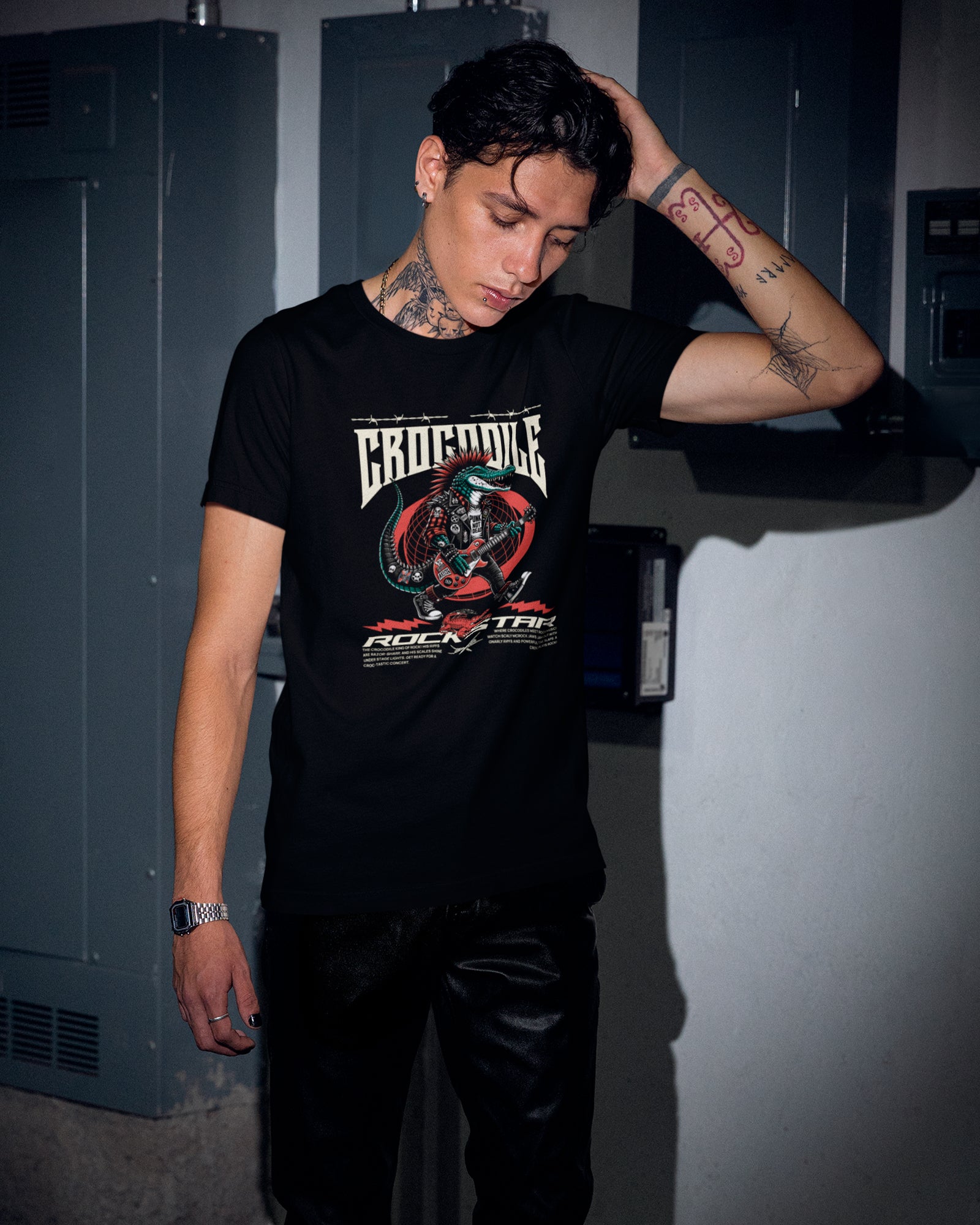 Camiseta Crocodile Rockstar Estilo Selvagem