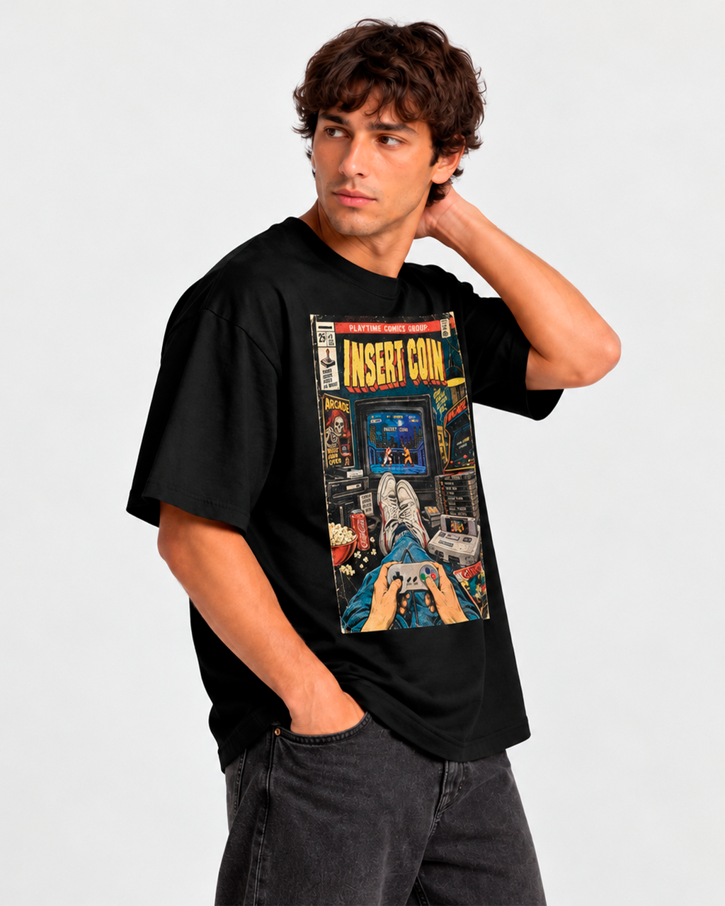 Camiseta Preta Insert Coin Good Games Better Days