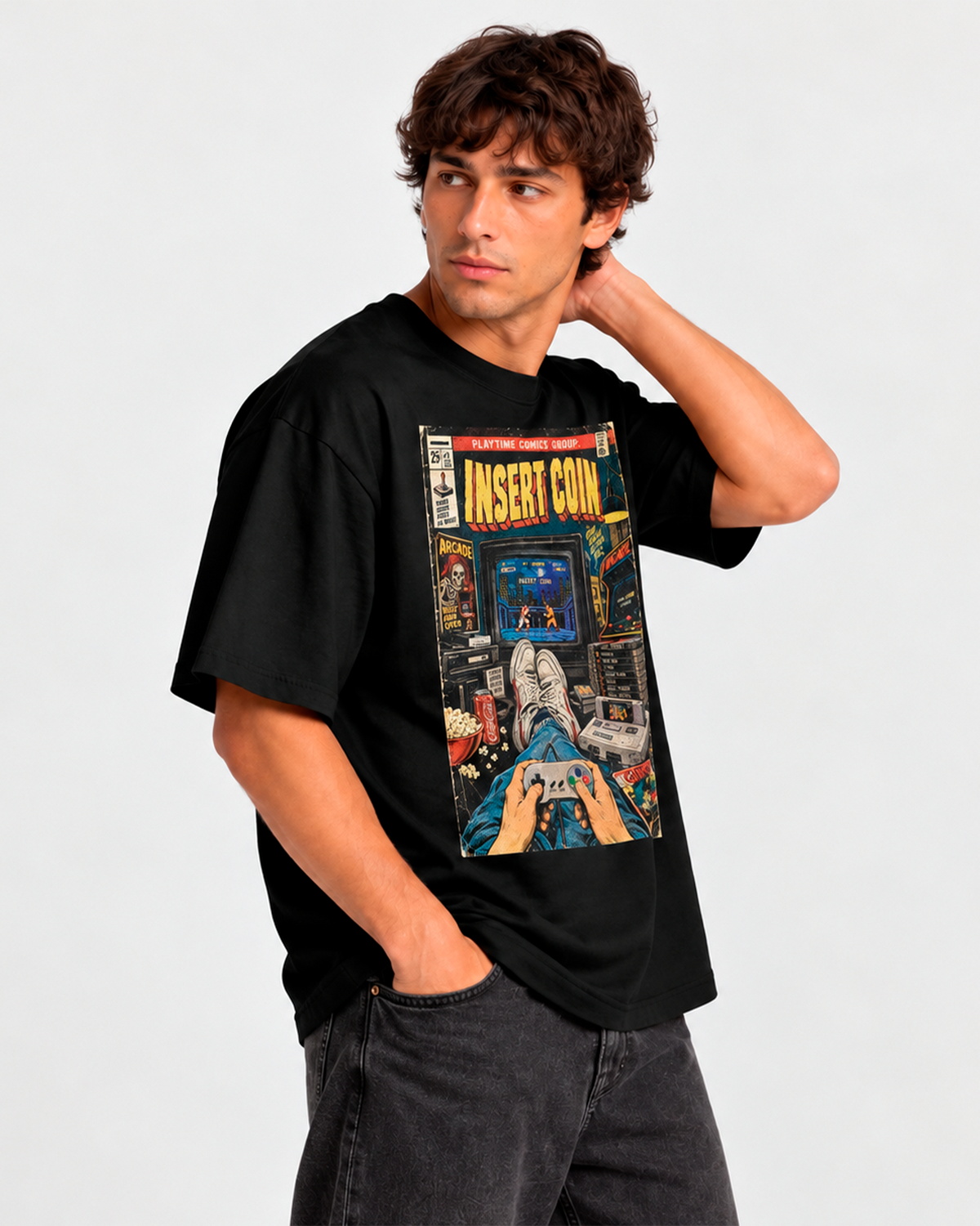 Camiseta Preta Insert Coin Good Games Better Days