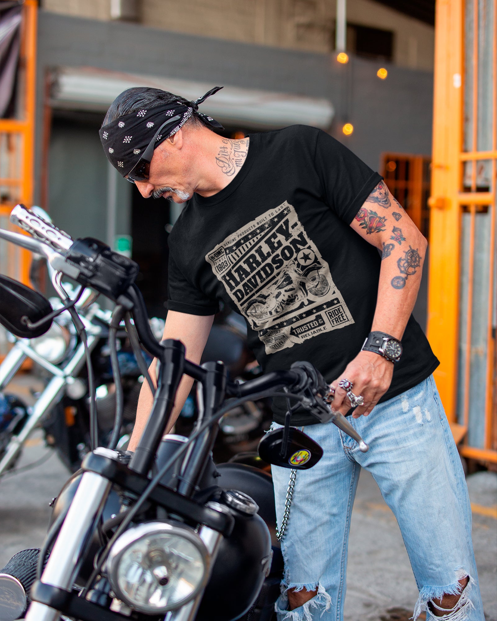 Camiseta Preta Moto Banner Motorcycles Estilo Biker