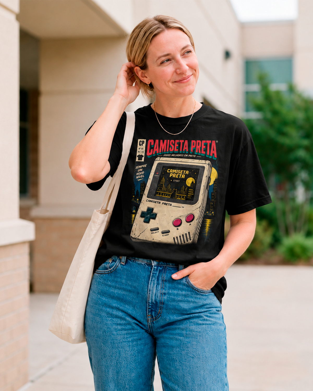 Camiseta Preta Player One Retro Handheld