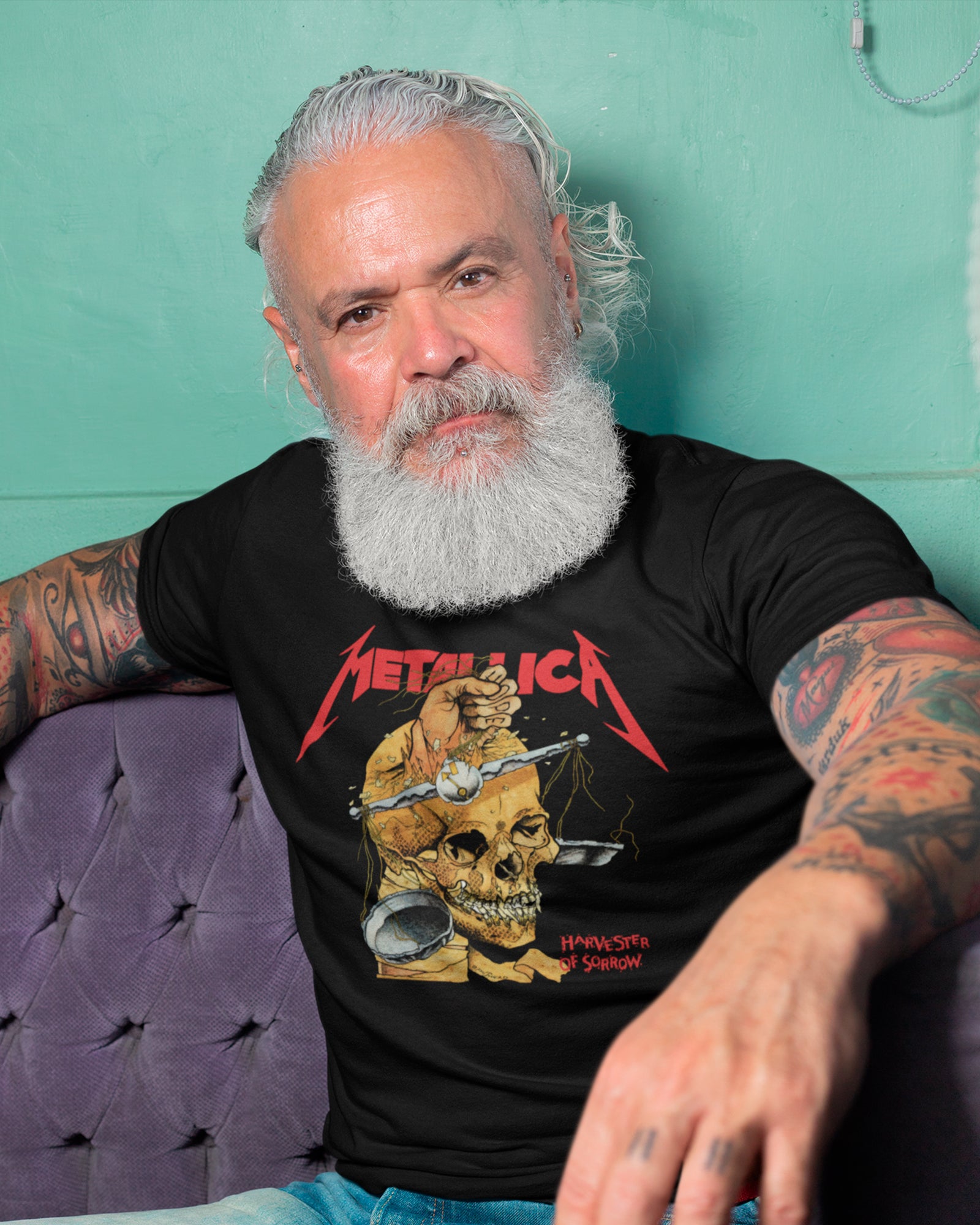 Camiseta Metallica Harvester of Sorrow Caveira Balança Preta Estampada