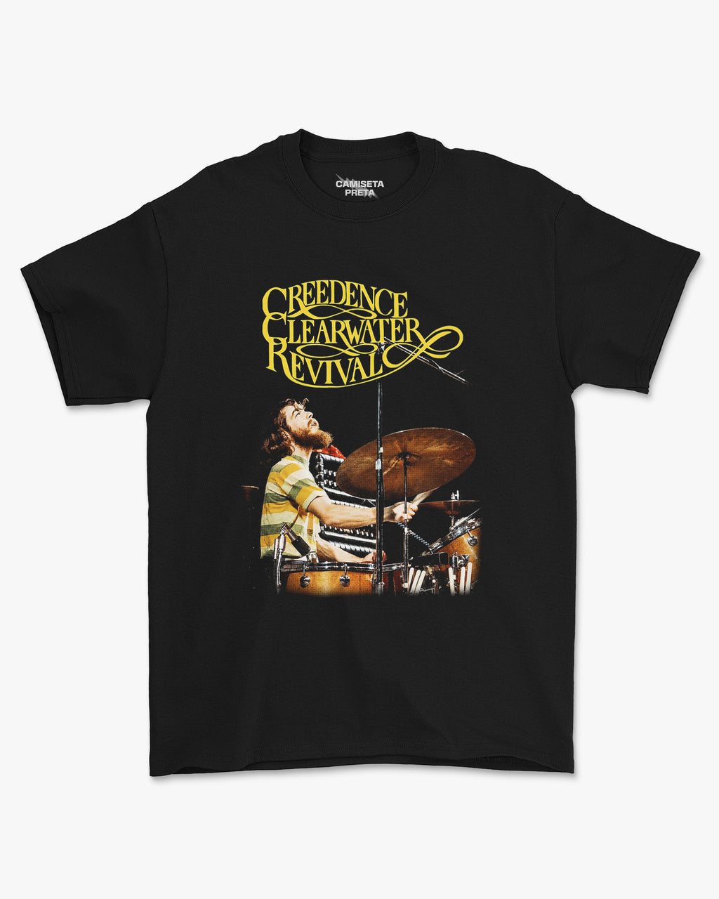 Camiseta Preta Doug Clifford Creedence Clearwater Retrô