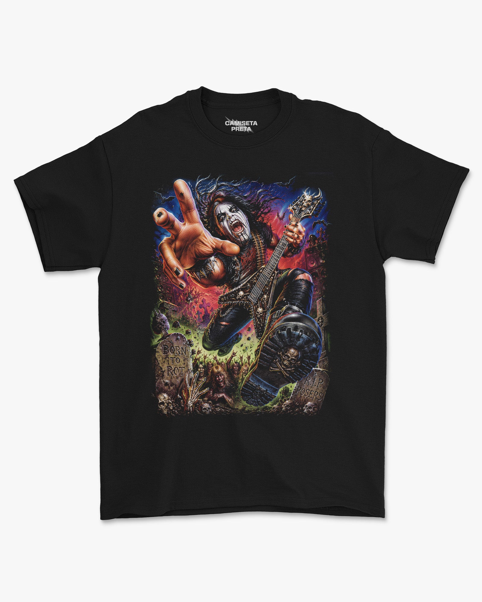 Camiseta Preta Metal Maniac Born to Rot