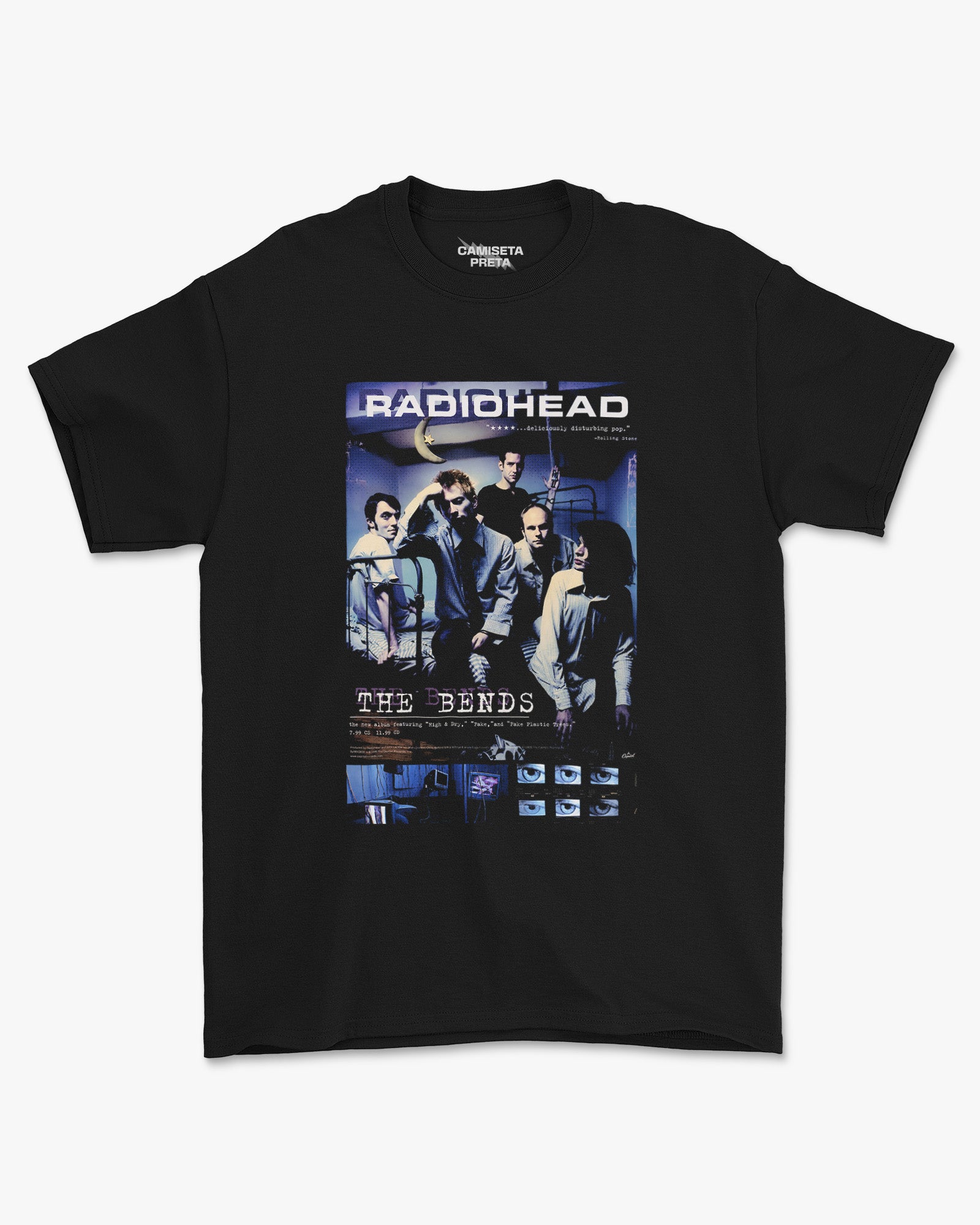 Camiseta Preta Radiohead The Bends Vintage Poster Azul