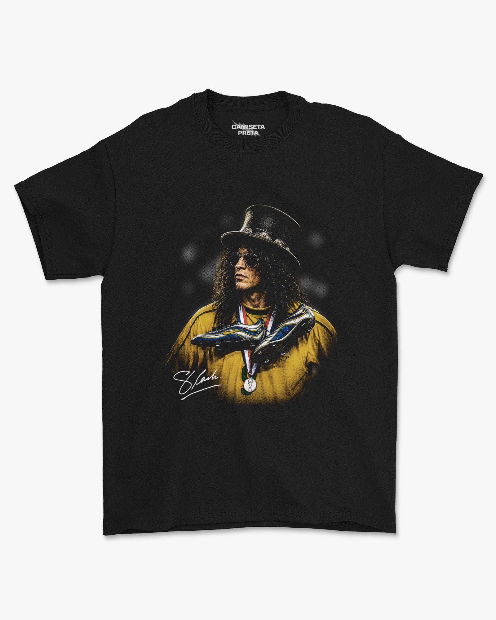 Camiseta Preta Slash Quando o Rock Entrou em Campo