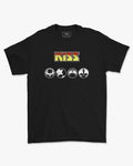 Camiseta Preta KISS Degradê Colorido Símbolos Unissex