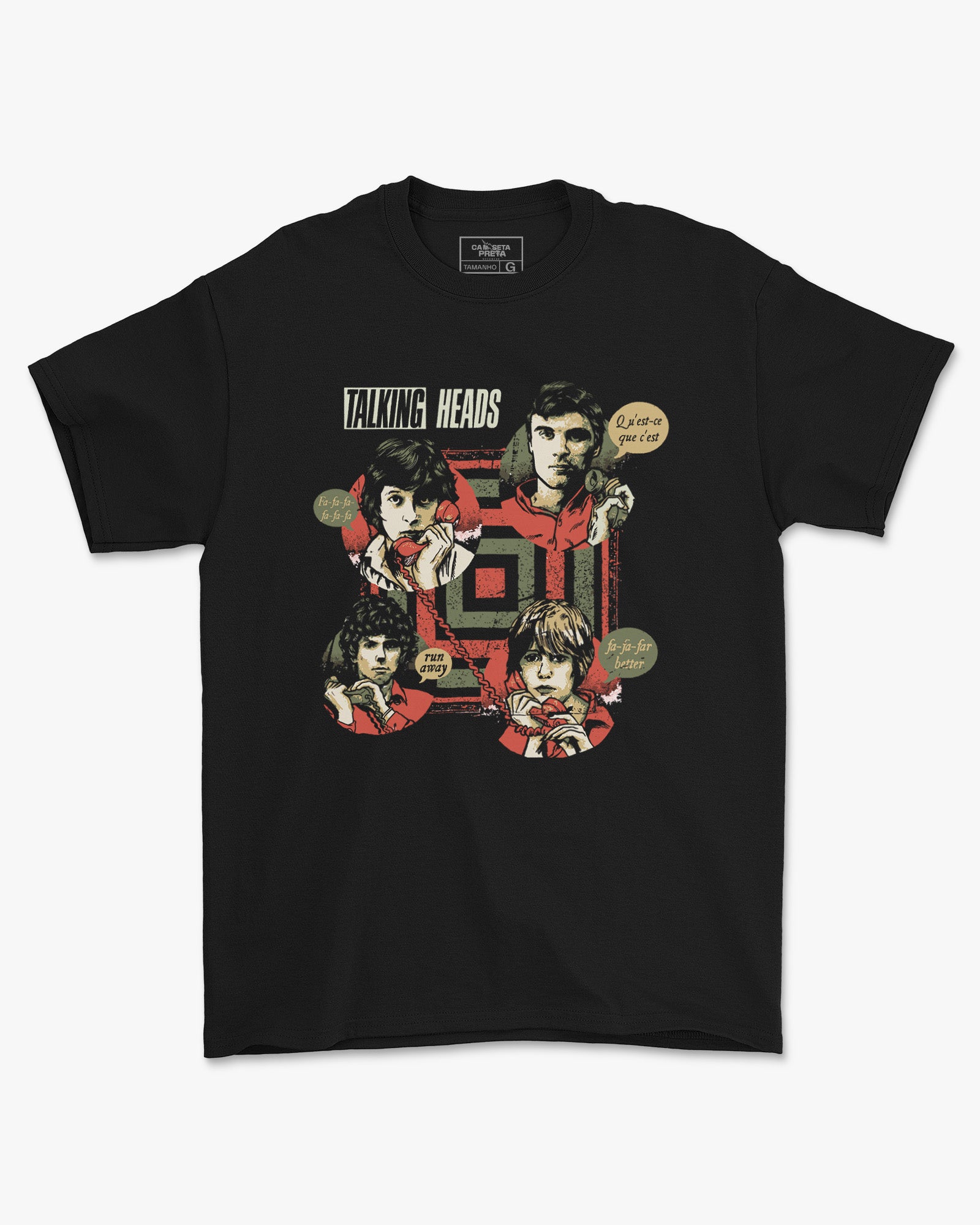 Camiseta Preta Talking Heads Telefone Vintage