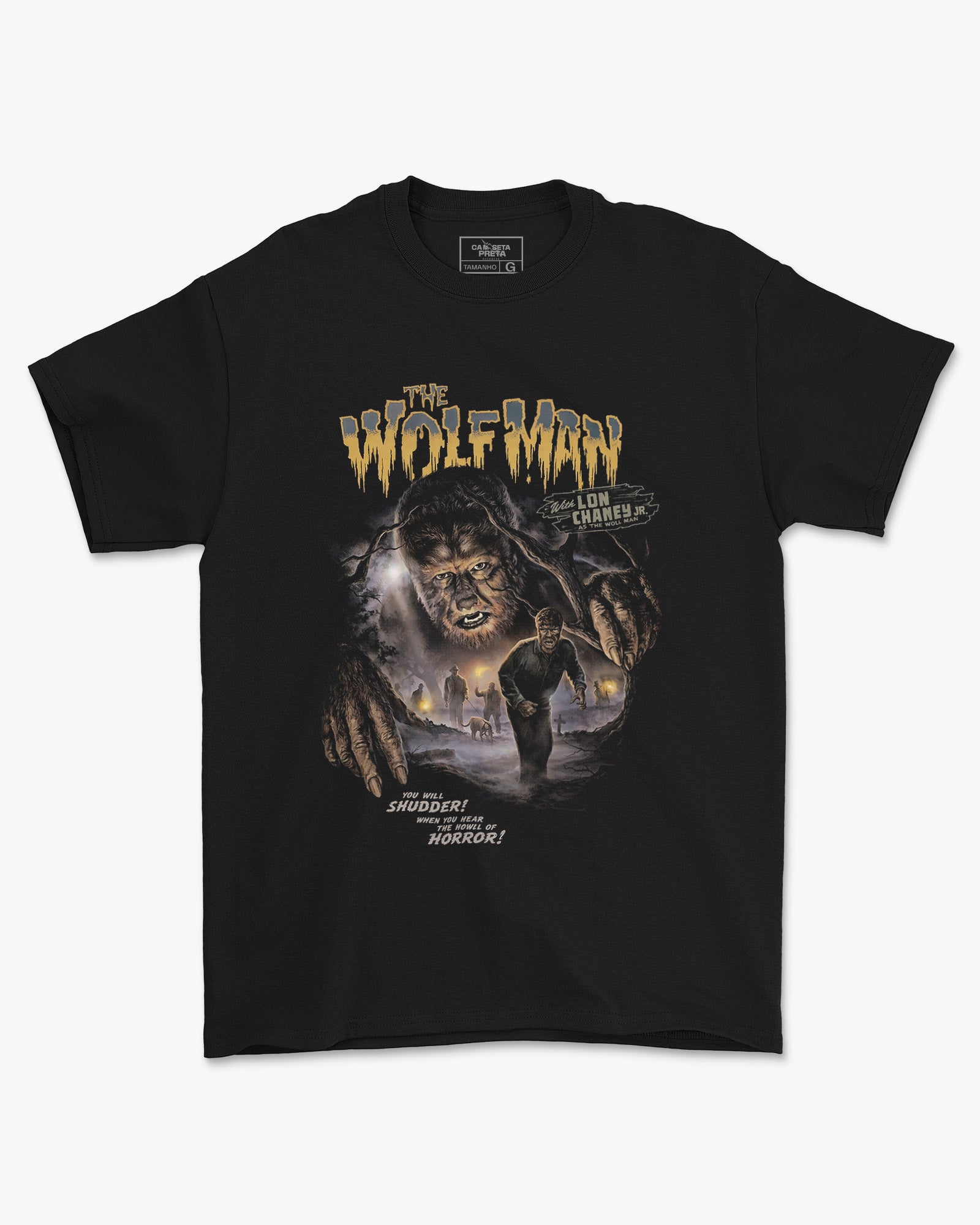 Camiseta Preta The Wolf Man Lobisomem Clássico Unissex