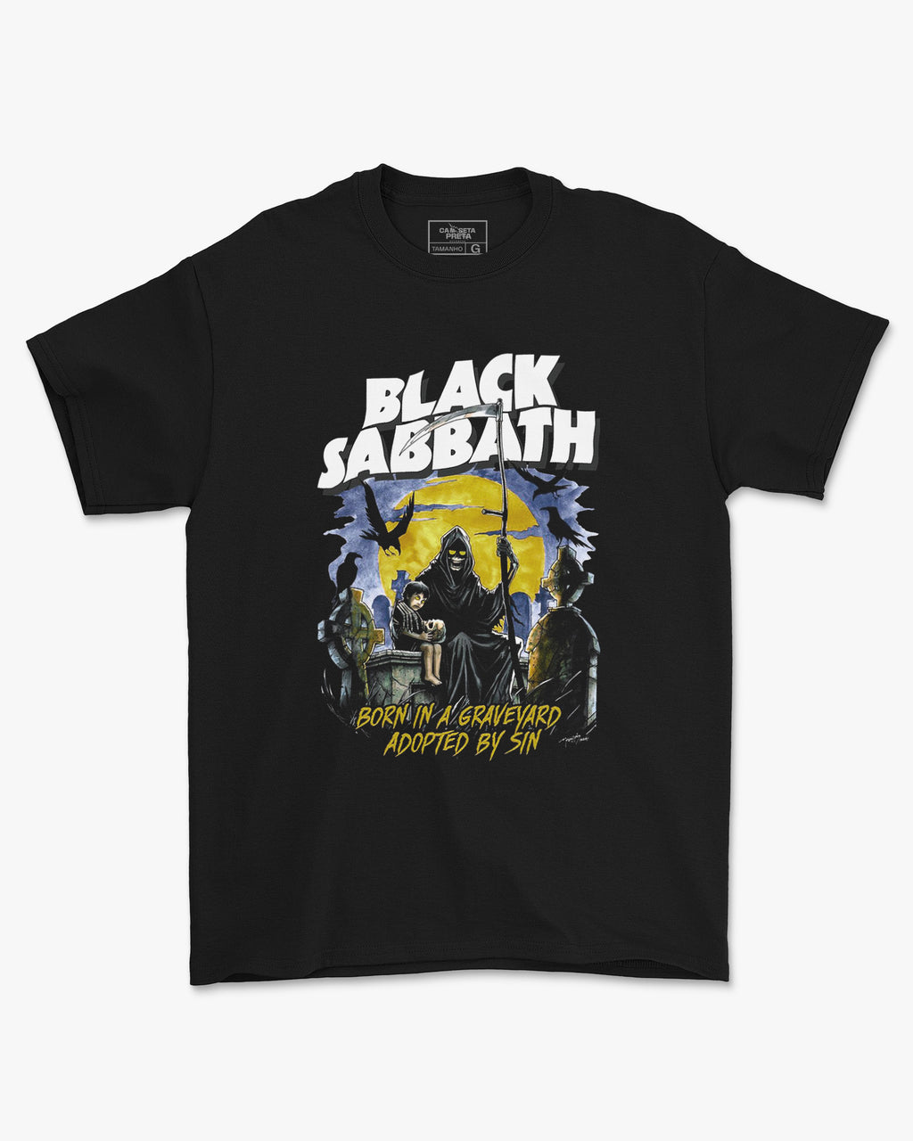 Camiseta Preta Black Sabbath Born in Graveyard