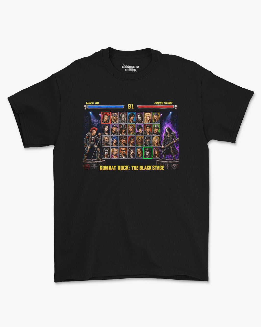 Camiseta Preta Arcade Rock Escolha Seu Lutador