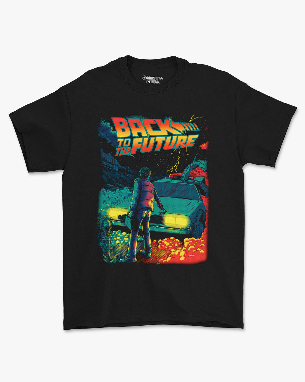 Camiseta Preta Back to the Future DeLorean Time Machine