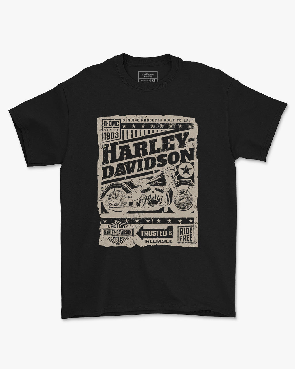 Camiseta Preta Moto Banner Motorcycles Estilo Biker