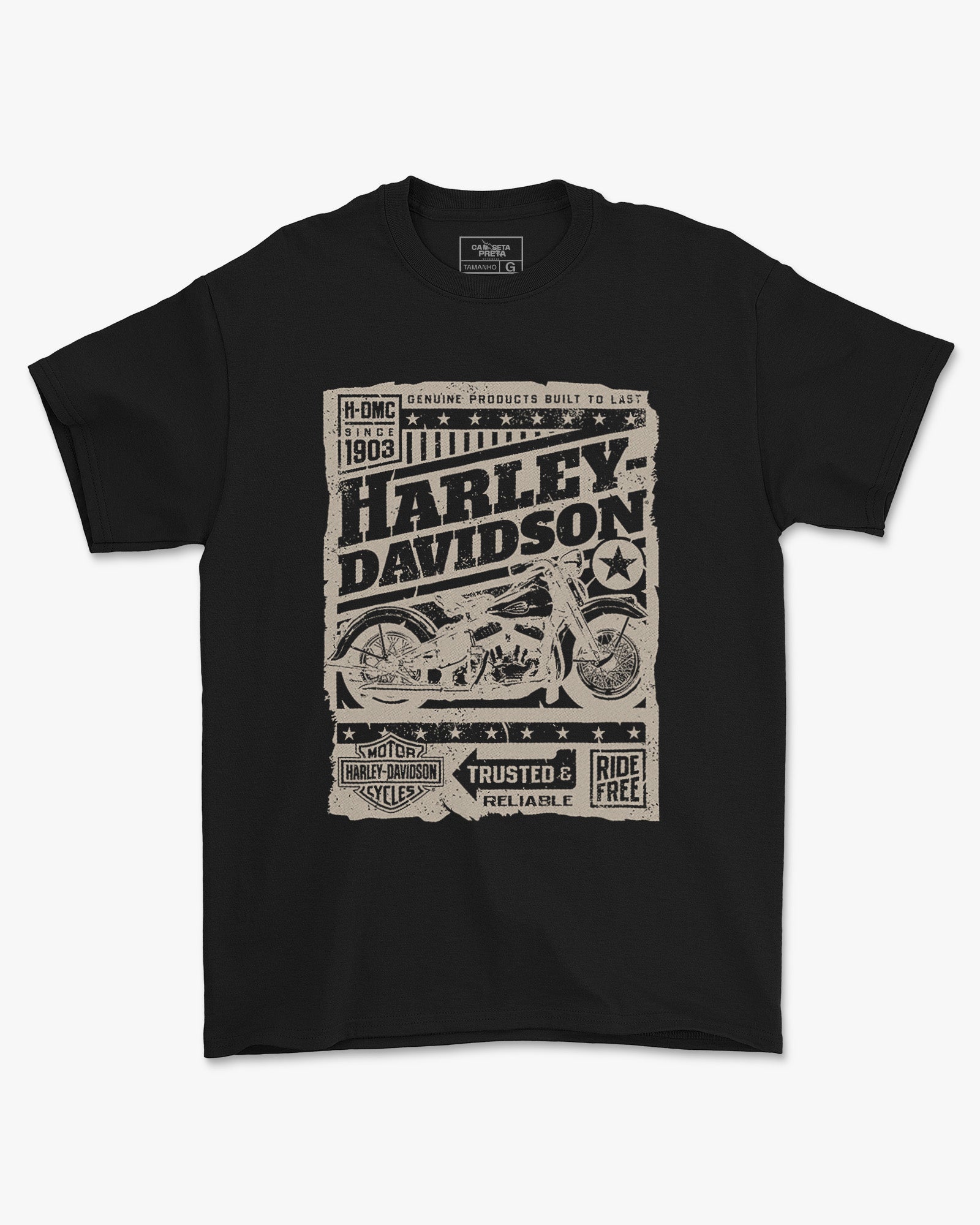 Camiseta Preta Moto Banner Motorcycles Estilo Biker