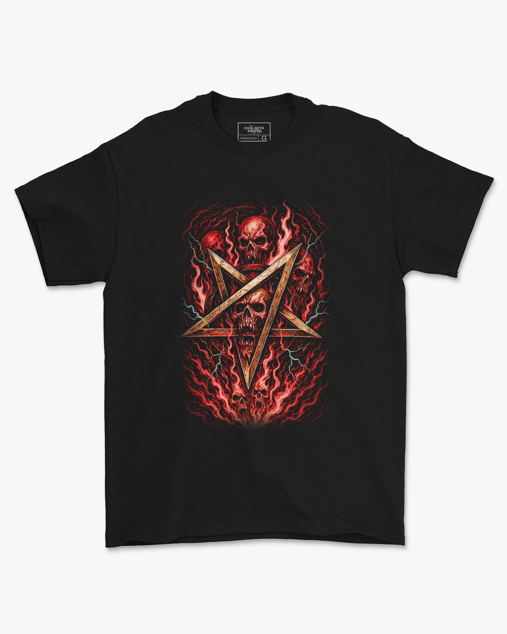 Camiseta Caveira Pentagrama Heavy Metal