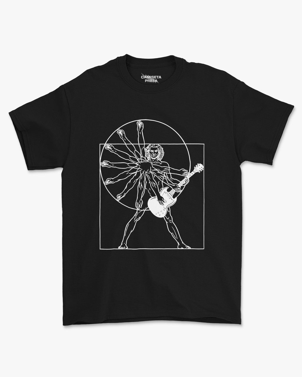 Camiseta Preta Homem Vitruviano Guitarrista