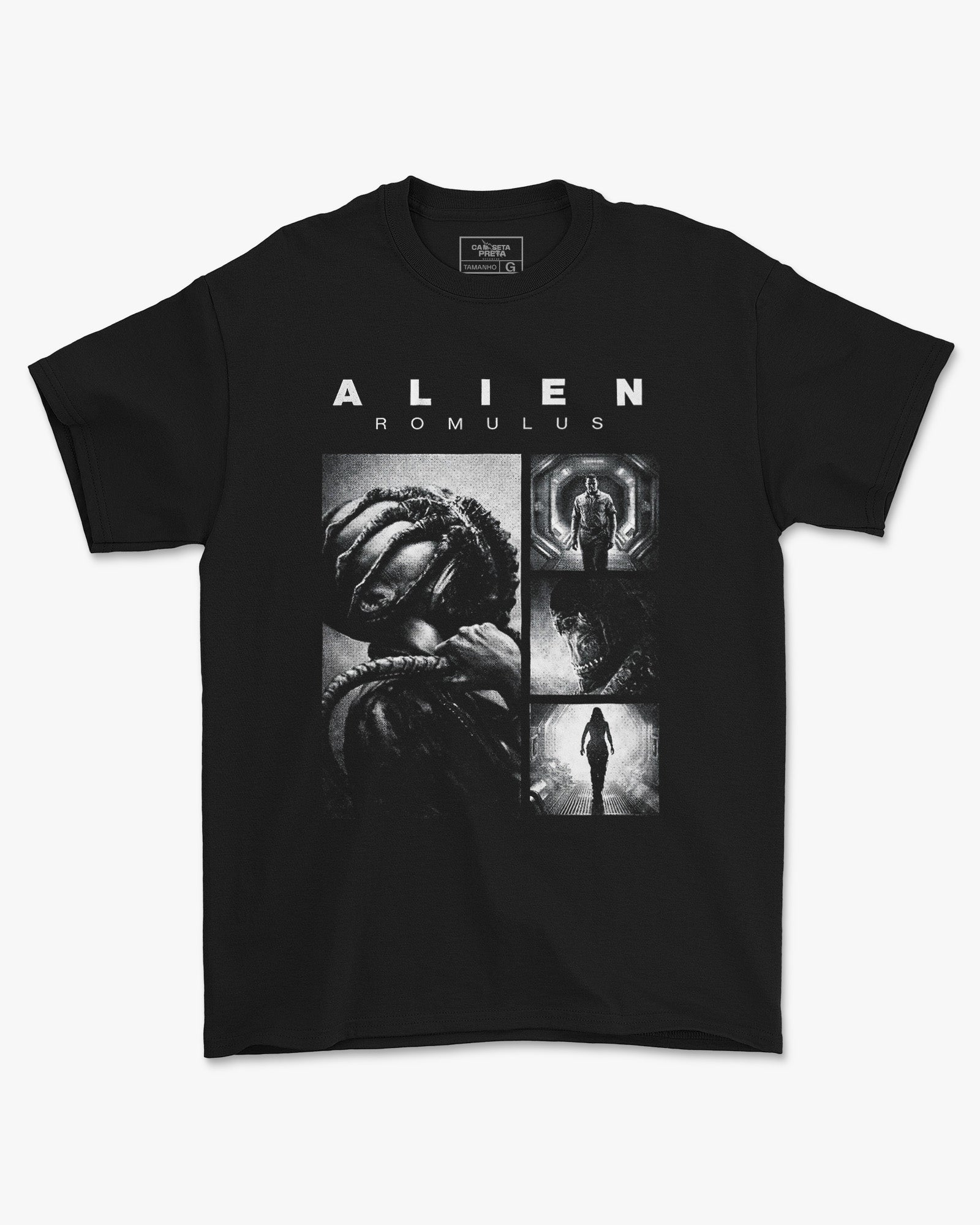 Camiseta Preta Alien Romulus Cenas Visuais Impactantes Unissex