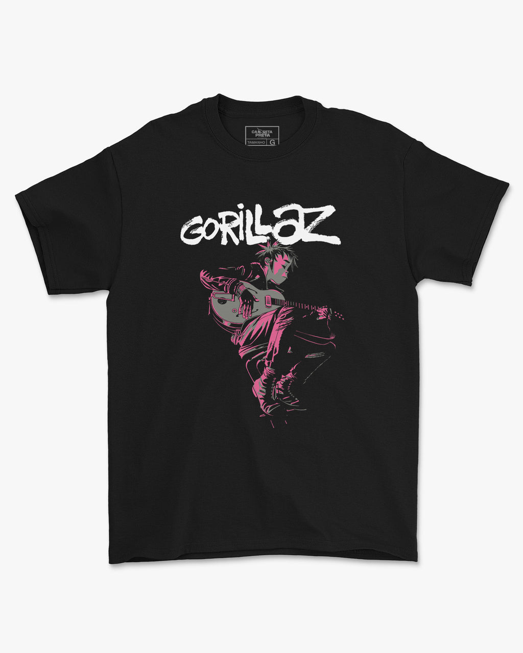 Camiseta Preta Gorillaz Estilo Semi Acústico