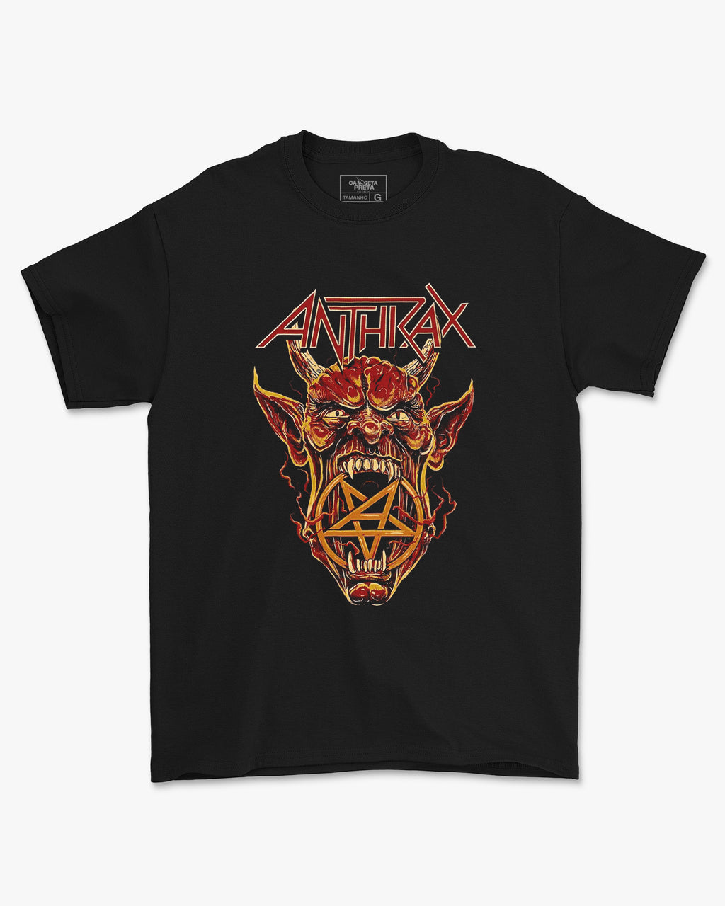 Camiseta Preta Anthrax Demon Pentagrama